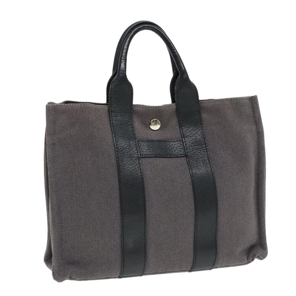 HERMES Sac Arne PM Hand Bag Canvas Gray Silver